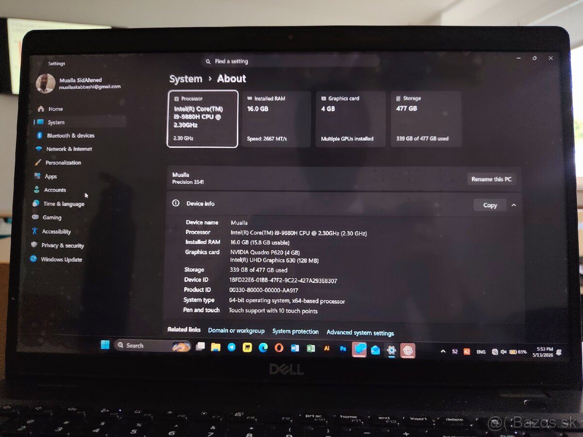 Dell Precision 3541,Win 11 pro, i9-9880H, 16GB, Quadro P620 - 2