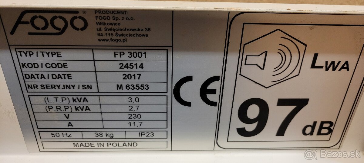 Predám generátor Fogo FP 3001 Honda - 2