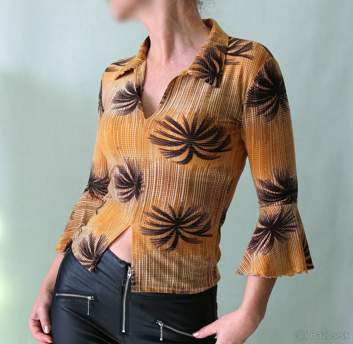 Elastická blúzka s palmami a striebornou nitkou, S - 2