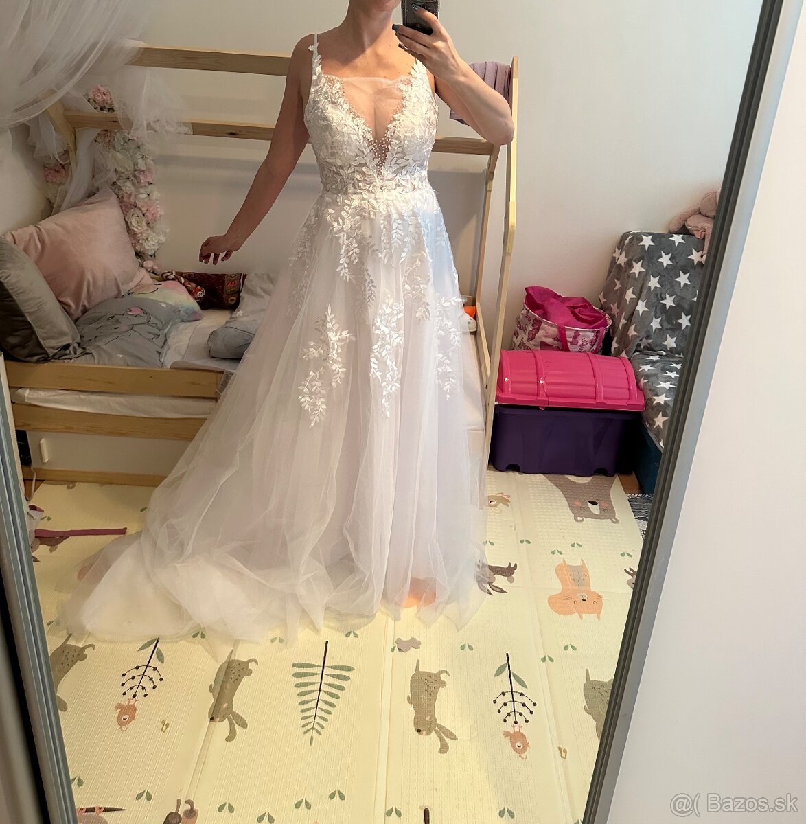 Krasne nové nenosené svadobné biele šaty na ramienka, 36 - 2