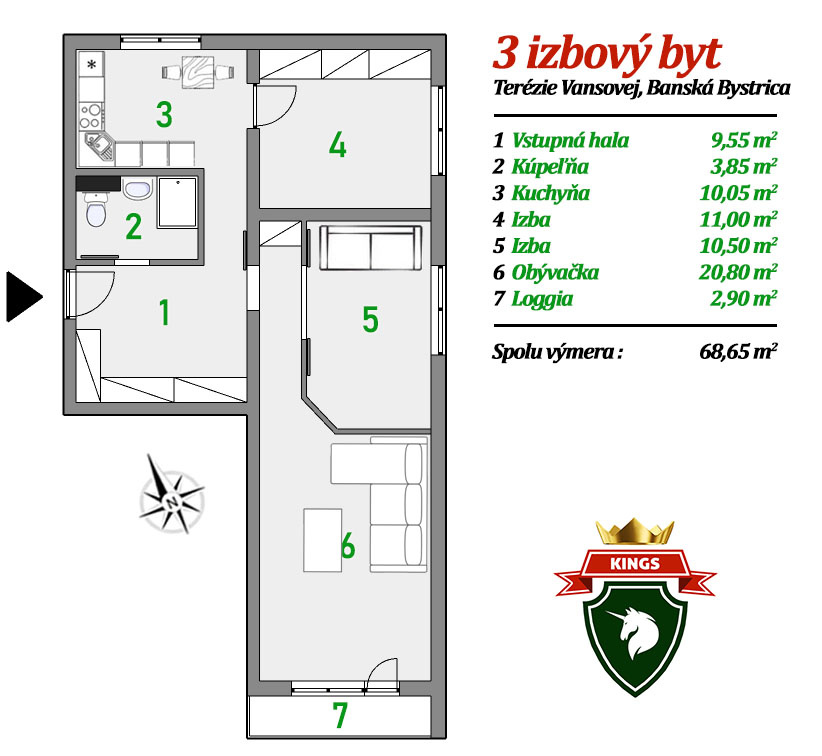3 izbový byt na prenájom Fortnička, BB - 2