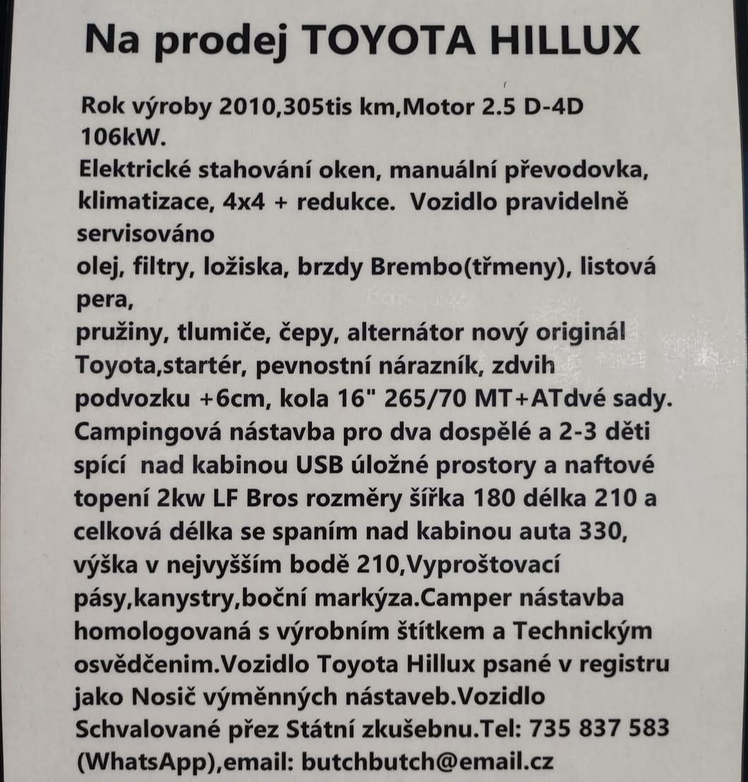 Toyota Hilux camper offroad obytné obytná nástavba