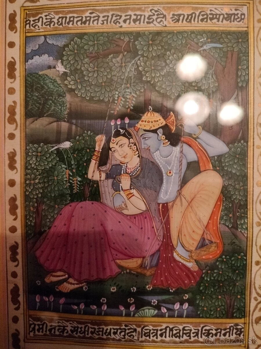 Starý obraz Orient Ručne malovaný list z rukopisu - 2