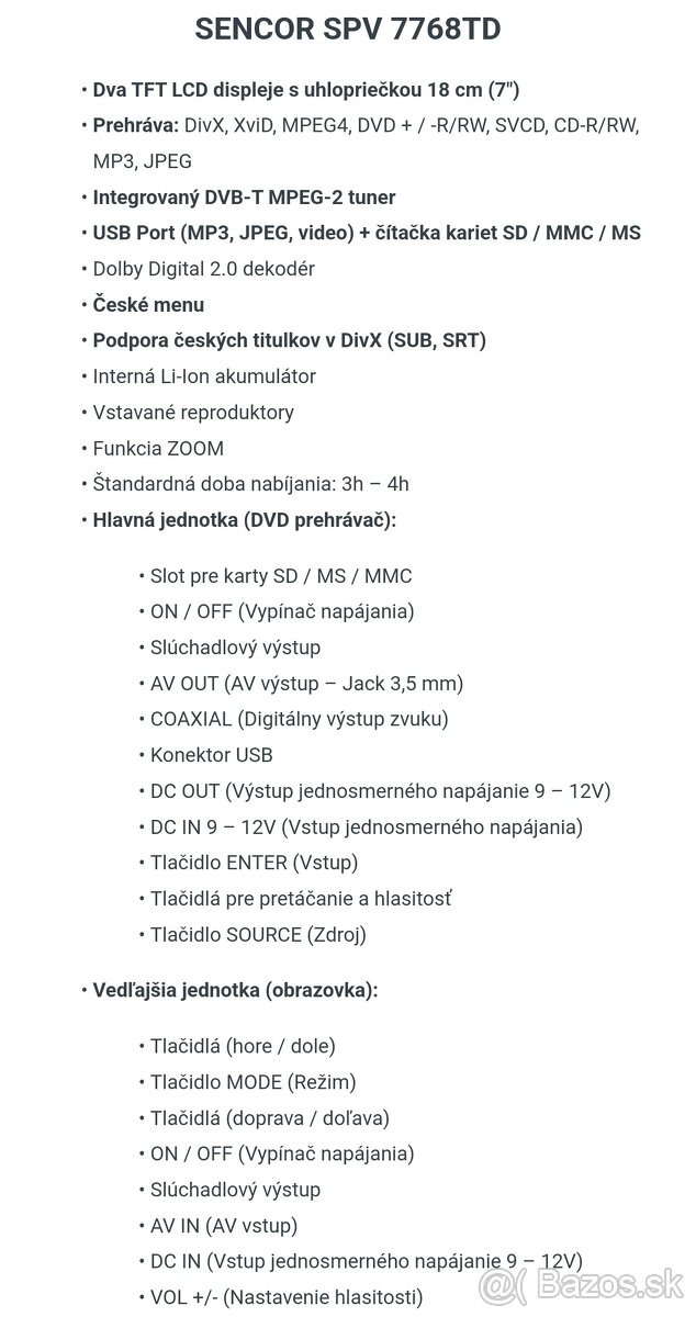 Sencor SPV7768TD - DVD prehrávač s digitálnym TV tunerom - 2