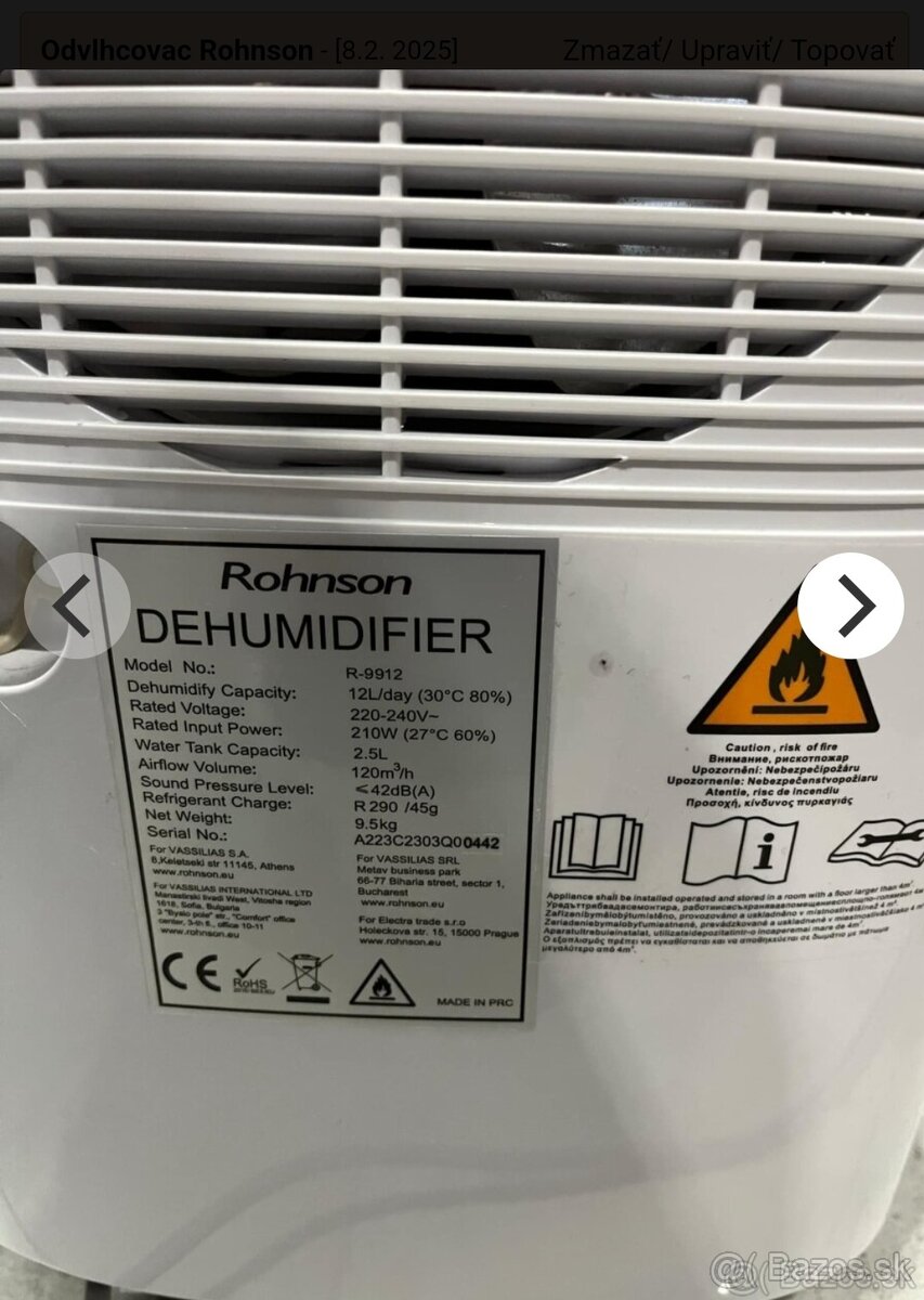 Odvlhcovac znacky Rohnson - 2