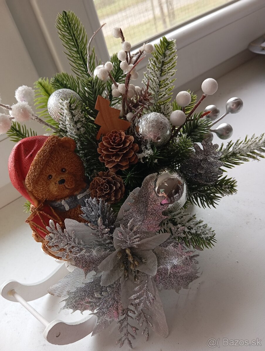 Zimné sánky s medvedíkom - vianočná dekorácia - 2