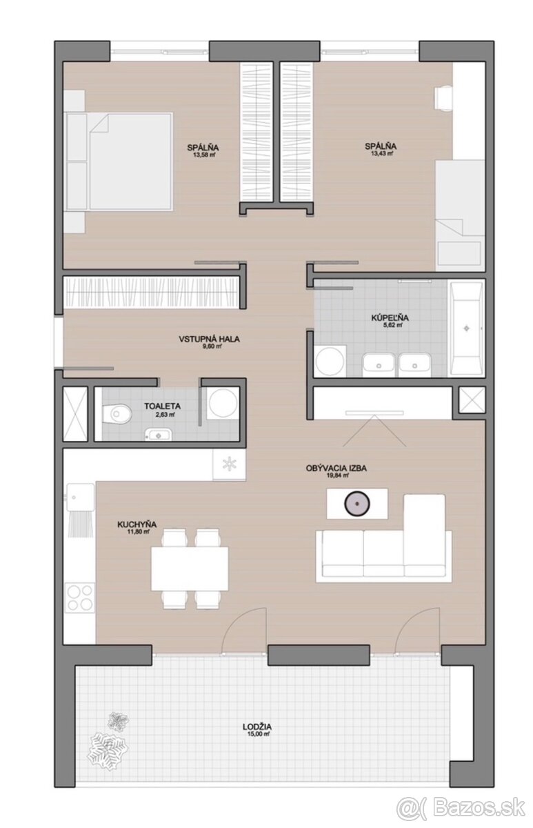 Prenajmem 3 izbový byt s loggiou v centre - 2