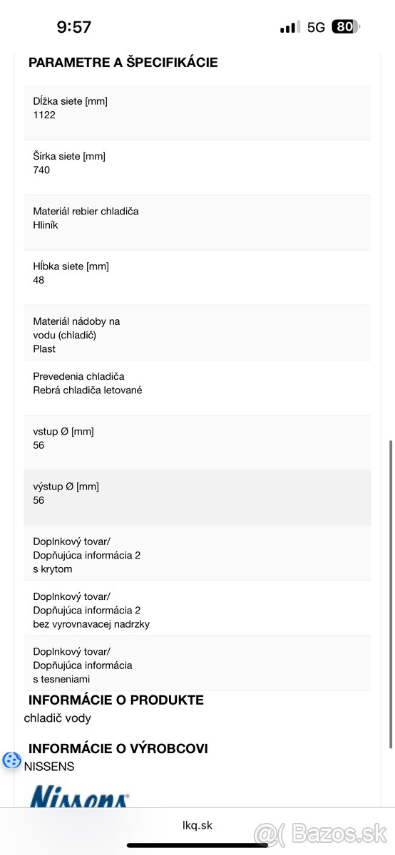 Iveco Stralis Chladič Vody 63329A Nissens - 2