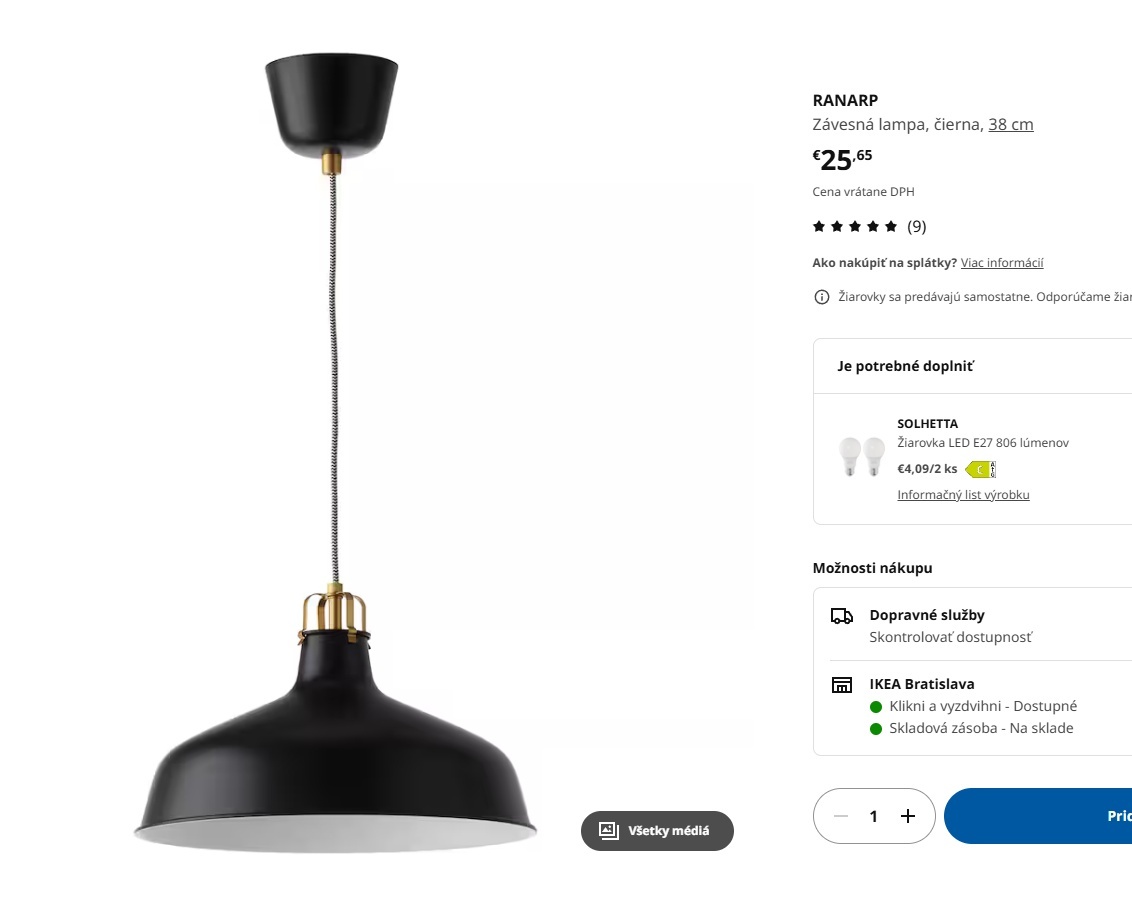 Ikea RANARP závesná lampa čierna - 2