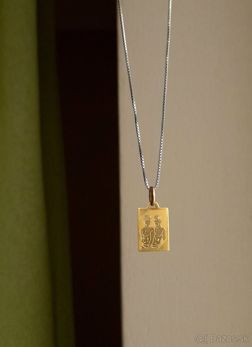 Zlatý prívesok Blížencov so striebornou retiazkou - 2