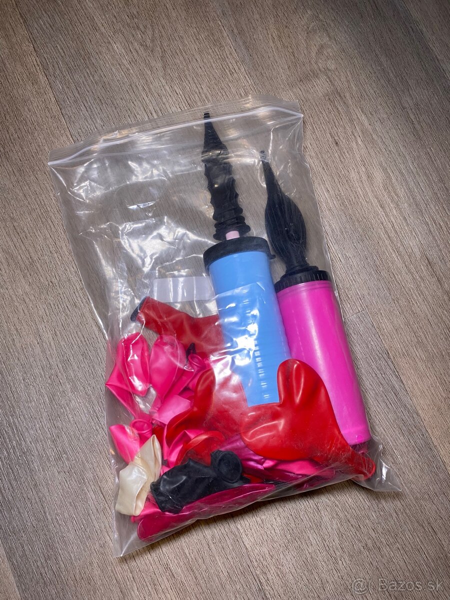 Sada balónov–srdiečka červené a čierne,ružové guľaté,2 pumpy - 2