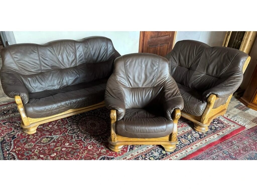 Dubová rustikální kožená sedačka, 3788 - 2