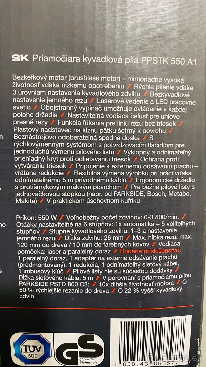 Priamočiara píla Parkside Performance PPSTK 550 A1 - 2