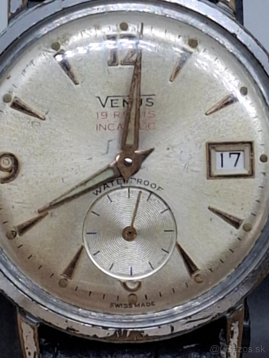 Predám funkčné Pánske náramkové hodinky VENUS 19 rubis SWISS - 2