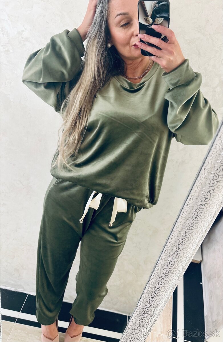 Damska talianska velurova suprava khaki - 2