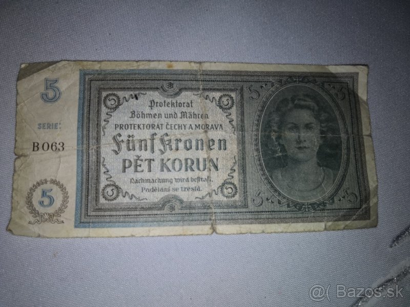 Bankovky 5 korun 1940 , mince - 2
