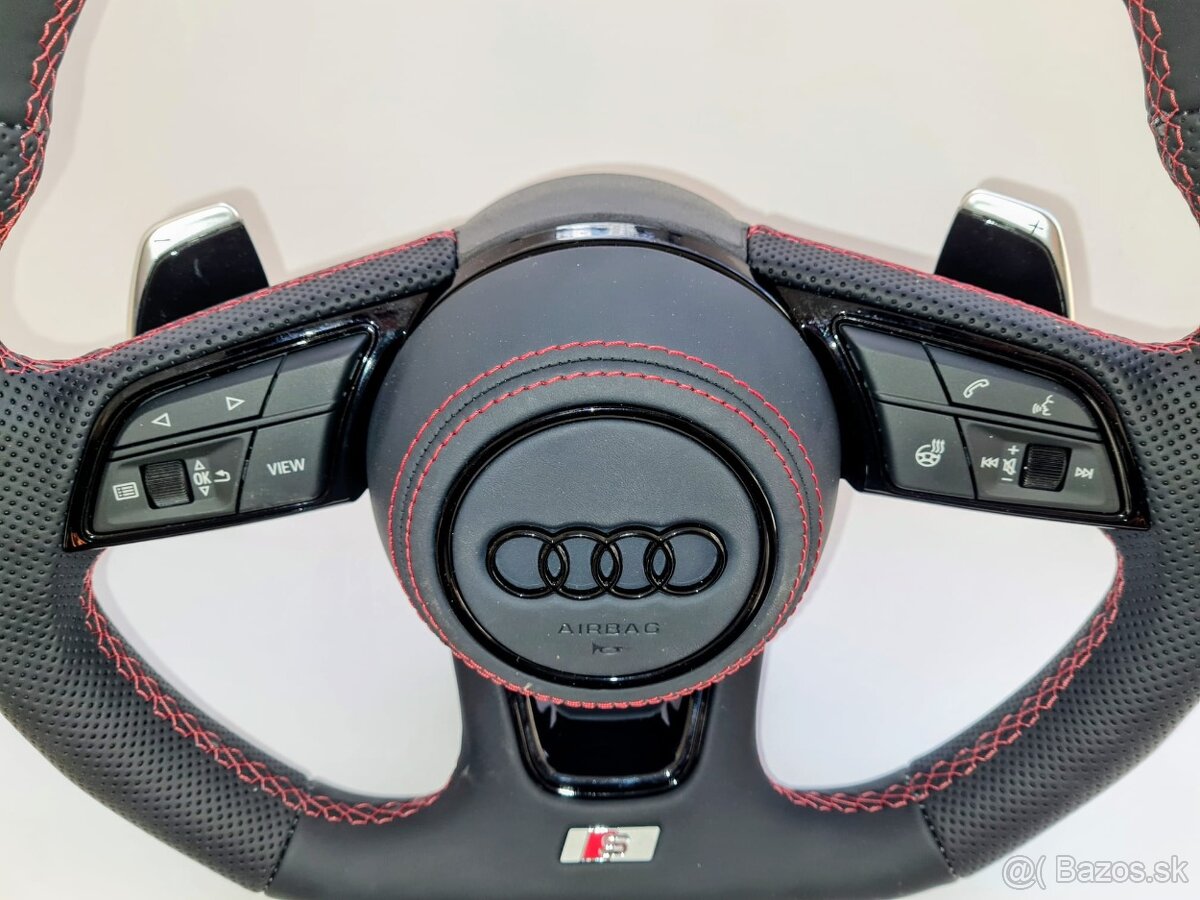VYHRIEVANY AUDI Kožený volant Červená niť +AIRBAG + F1 PADLA - 2