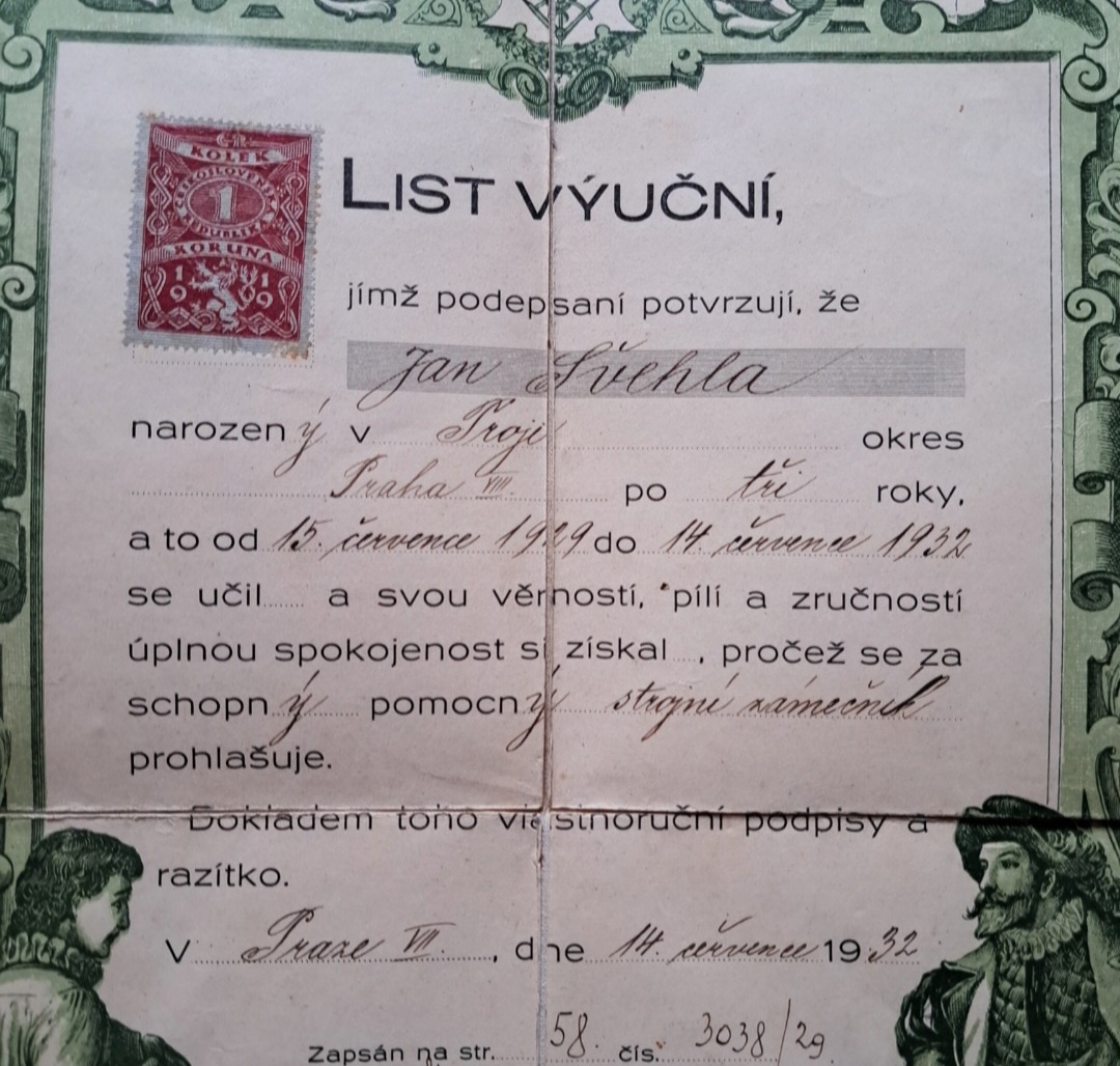 Starožitný výučný litografický list strojný zámečník - 2