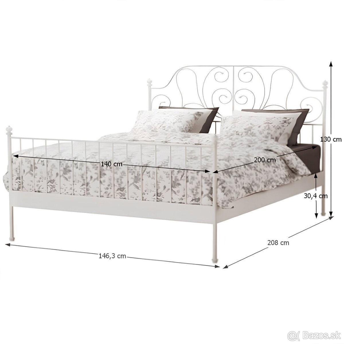 Biela kovová posteľ IKEA - 2