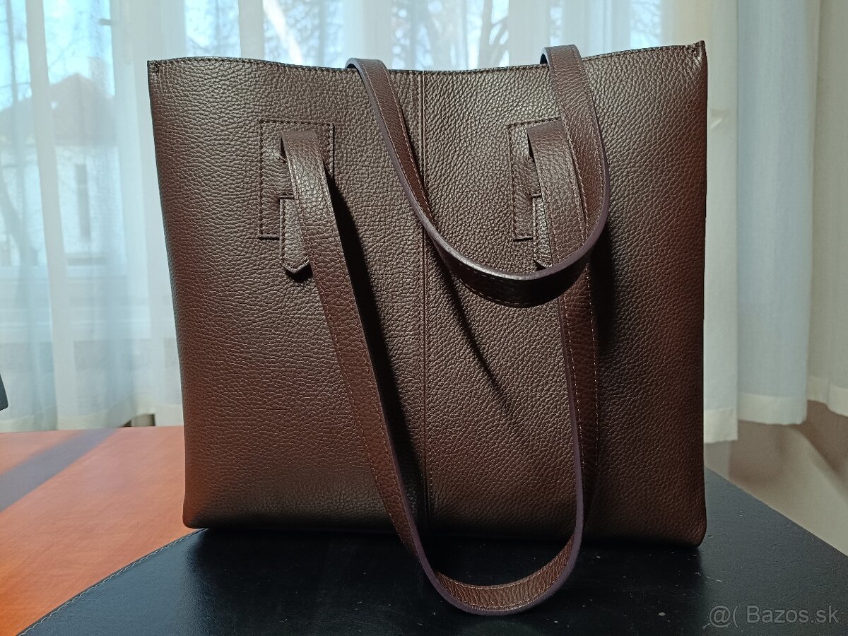 Tmavohnedá koženná kabelka - 2