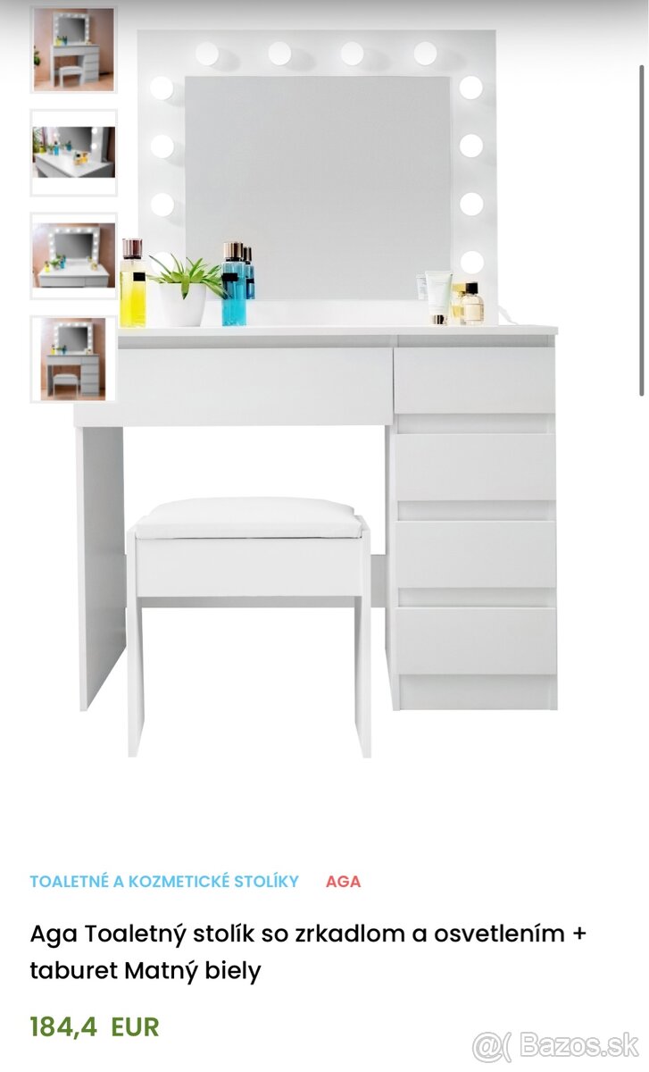 Kozmetický LED stolík, skrinka ALEX Ikea, otočné kreslo Jysk - 2