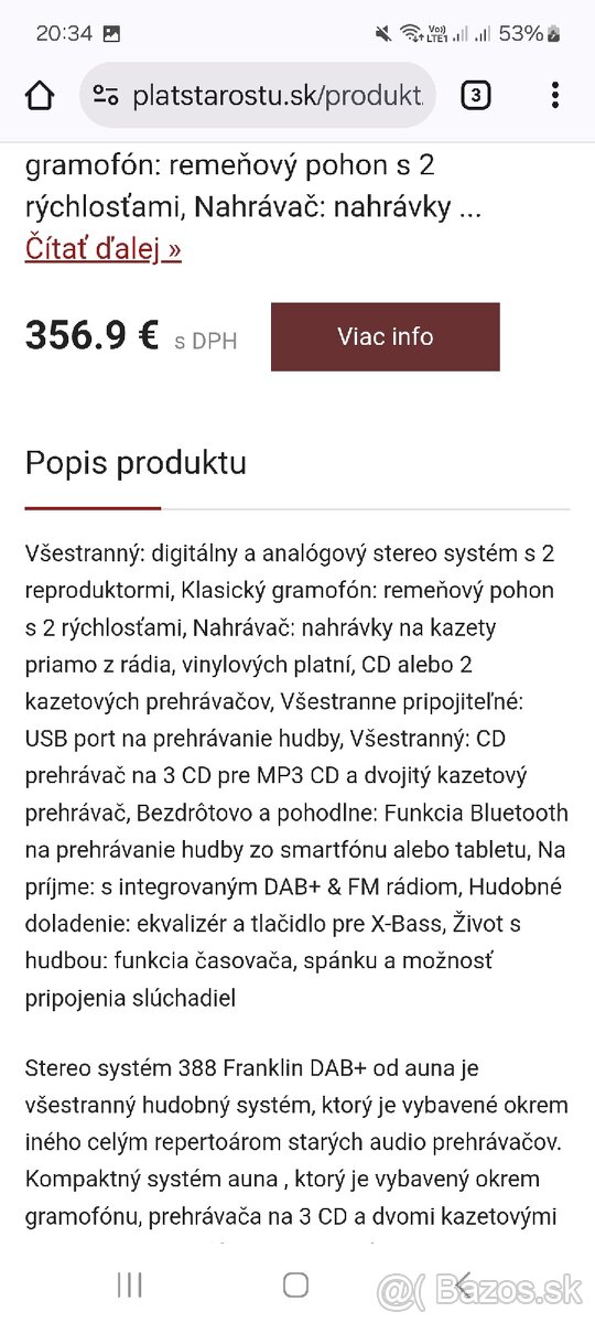 Ponúkam na predaj Auna 388 Franklin Dab+, Stereo systém. - 2