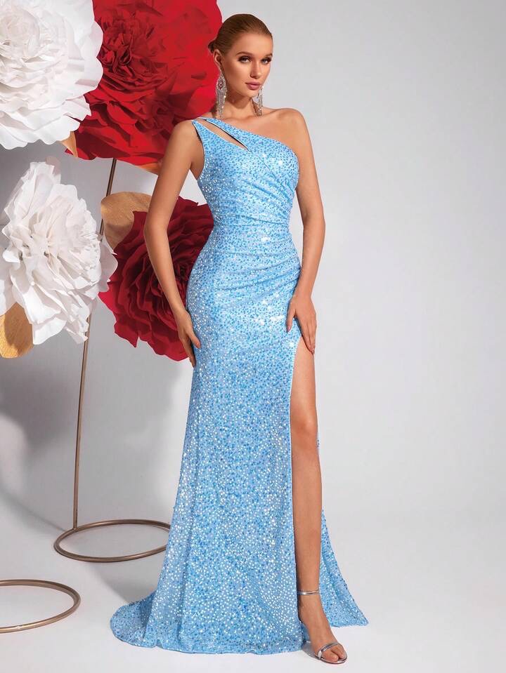 Dlhé spoločenské modré saty S - 2