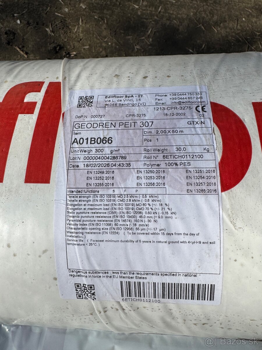 Geotextilia 300g/m2 Edilflor s certifikátom - 2