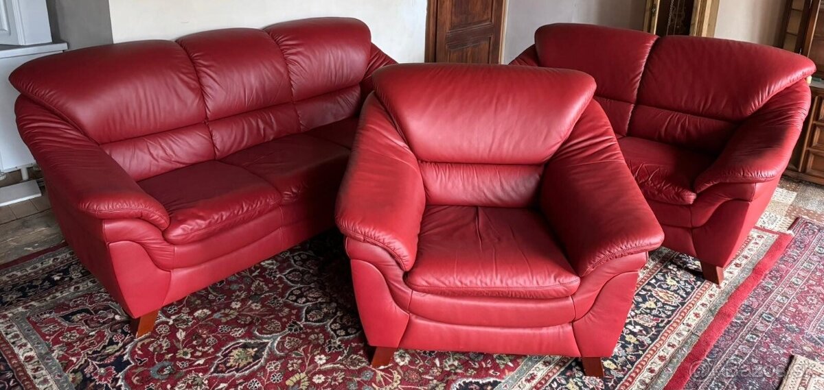 Červená kožená sedací souprav 3+2+1, 5273 - 2