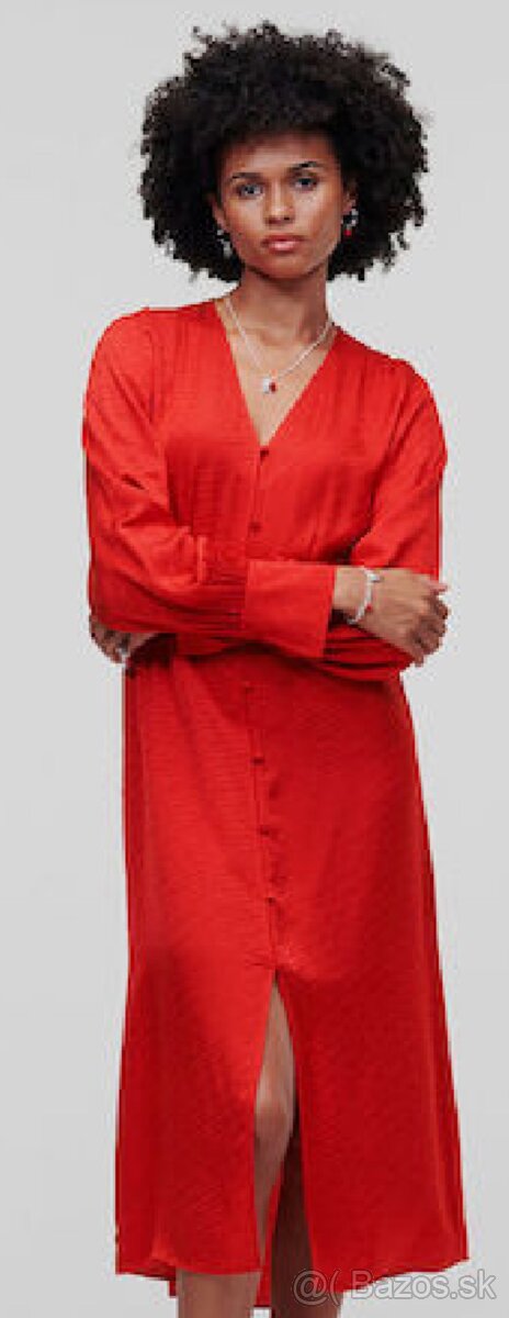 Karl Lagerfeld šaty jaquard červené - 2