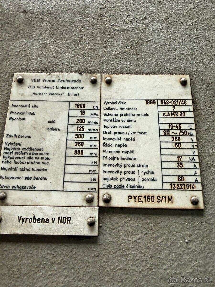Hydraulický lis PYE 160 S/1M - 2