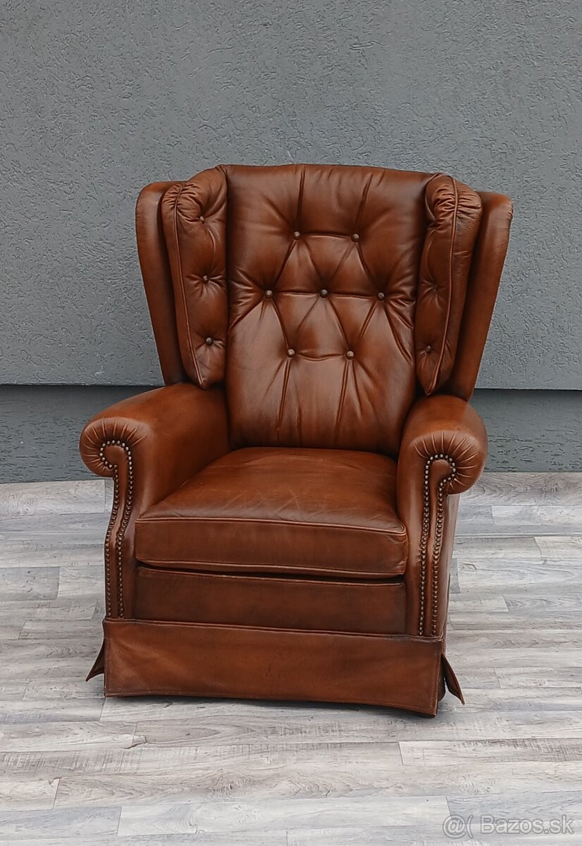 Kreslo kožené “ UŠIAK “ – hnedé. - 2
