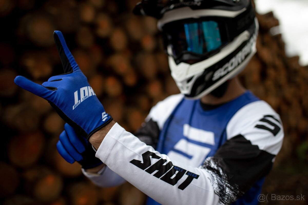 shot modrý set komplet dres nohavice na motocross enduro
