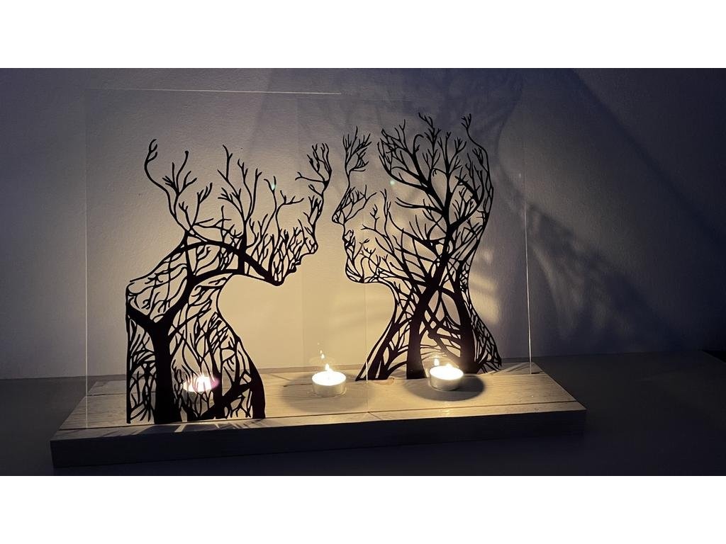 Sklenený obraz s jdreveným podstavcom - 2