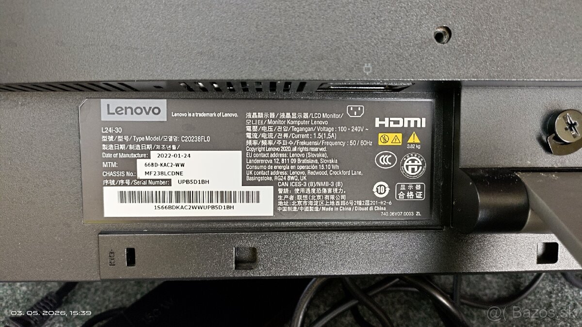 Kúpim monitor Lenovo L24i-30 na diely - 2