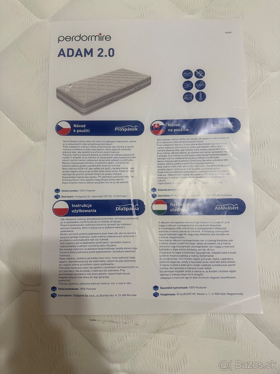 Nový len rozbalený matrac Adam Perdomite 2.0 - 2