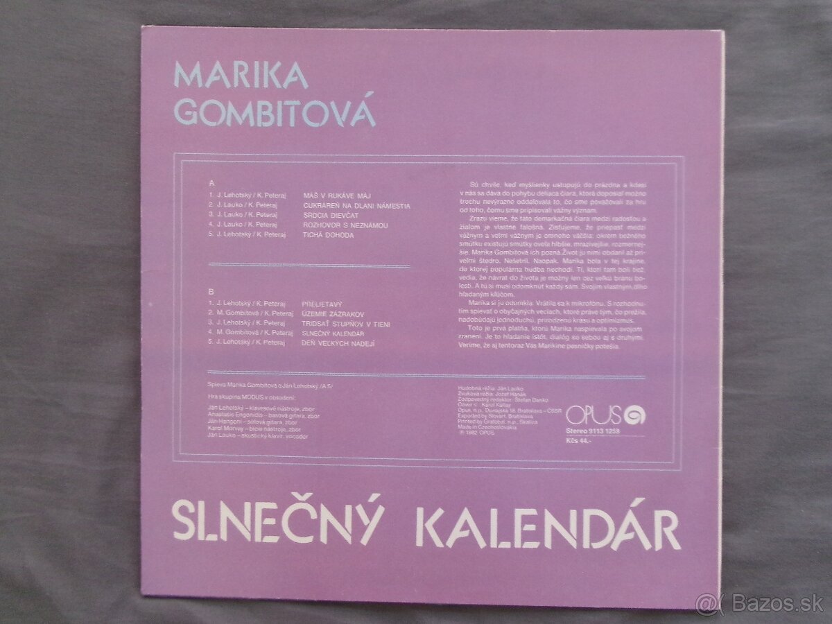 LP Marika Gombitová - Slnečný kalendár. - 2