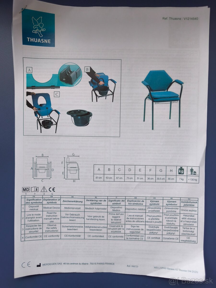 Toaletné kreslo statické THUASNE - 2