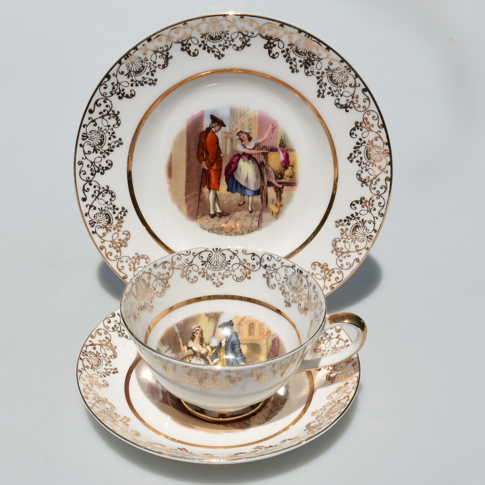 Starožitný porcelánový trojset - Gavalier a predavačka - 2