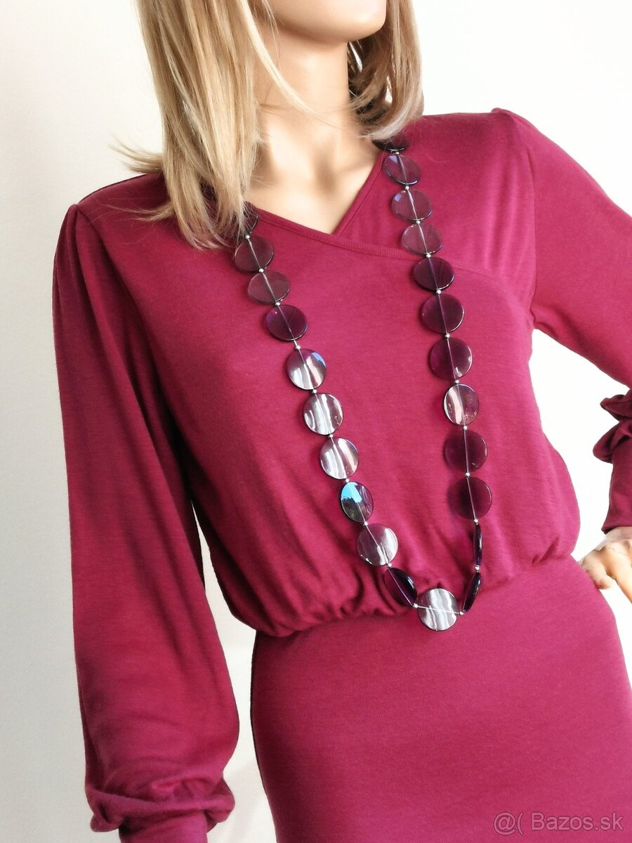 Elegantné merino šaty vo farbe bordó - 2