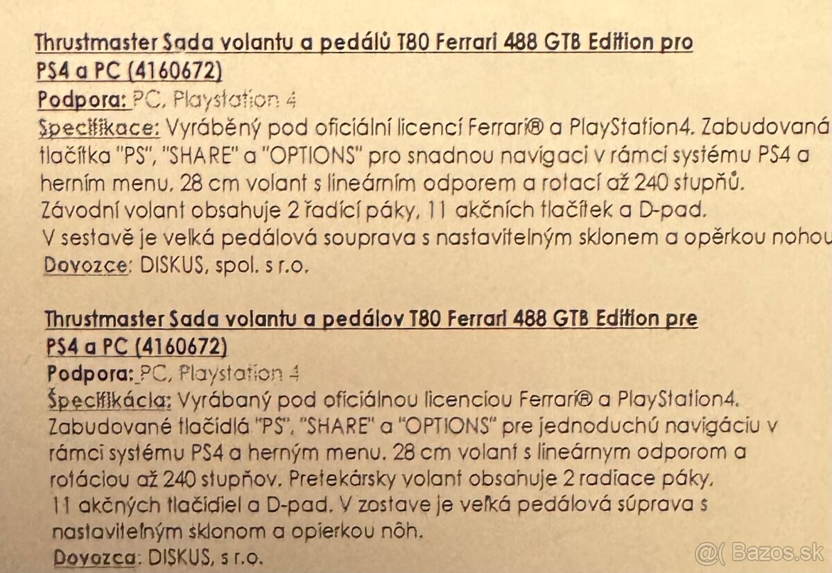 Volant k PS4 a PC, Thrustmaster T80 Ferrari 488 GT8 Edition - 2