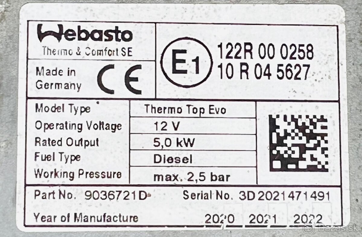 BMW webasto nezávislé topení 9036721D - 2