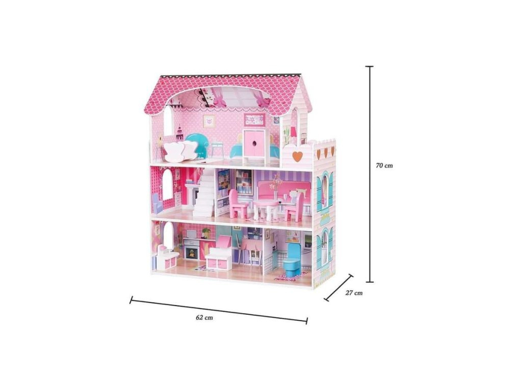 drevený domček pre bábiky + nábytok 70cm ružový LED - 2