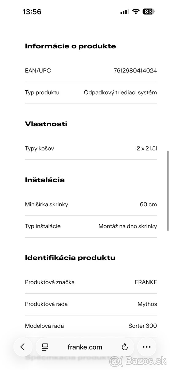 Franke kôš sorter 300-60 - 2