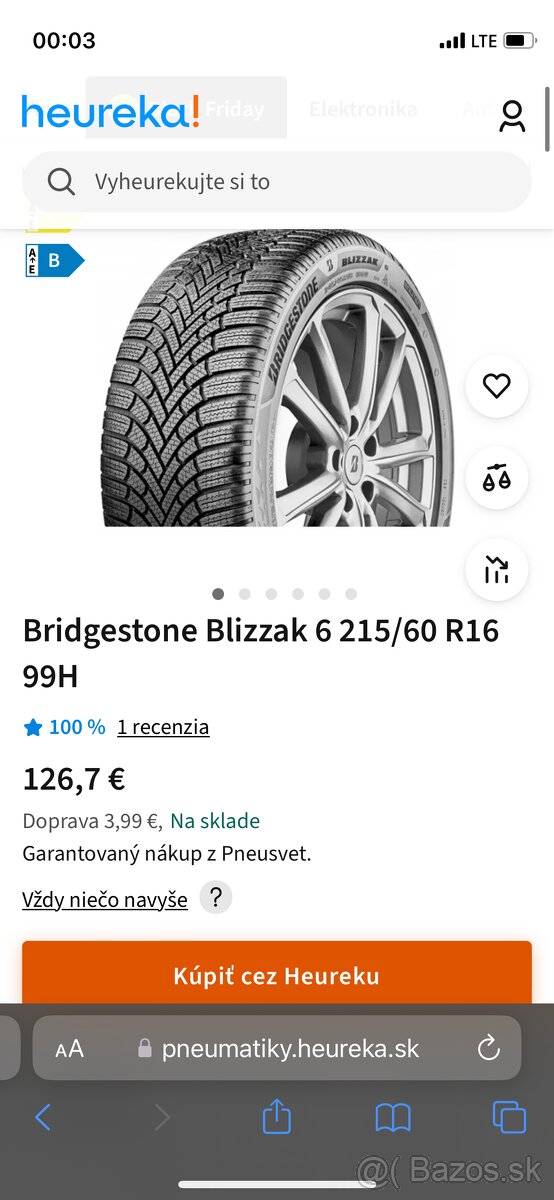 Bridgestone 2022 215/60 R16 zimné - 2