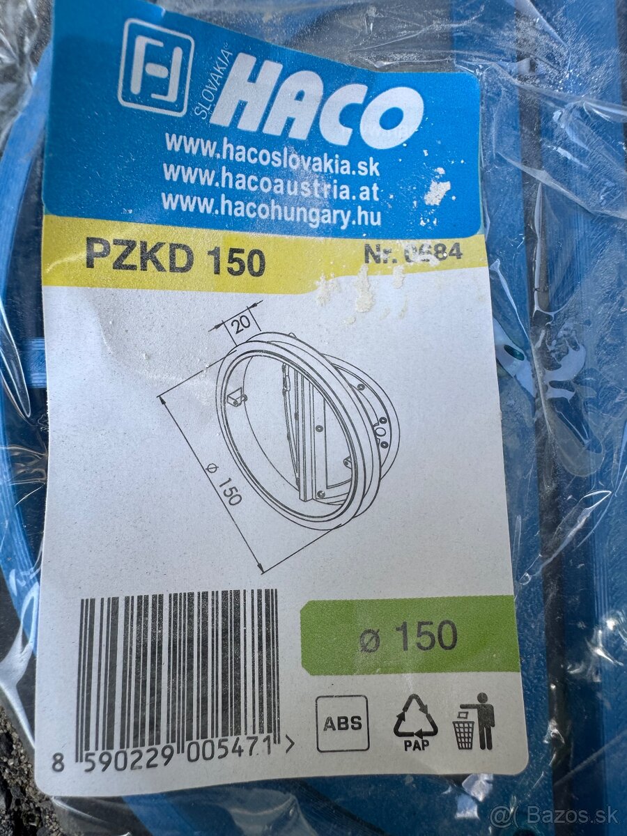 Haco Protizápachová klapka PZKD 150 + redukčný diel + spojky - 2