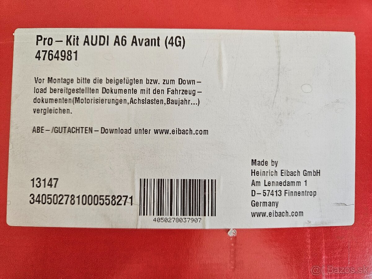 Športové pružiny EIBACH Pro - Kit AUDI A6 Avant (4G) - 2