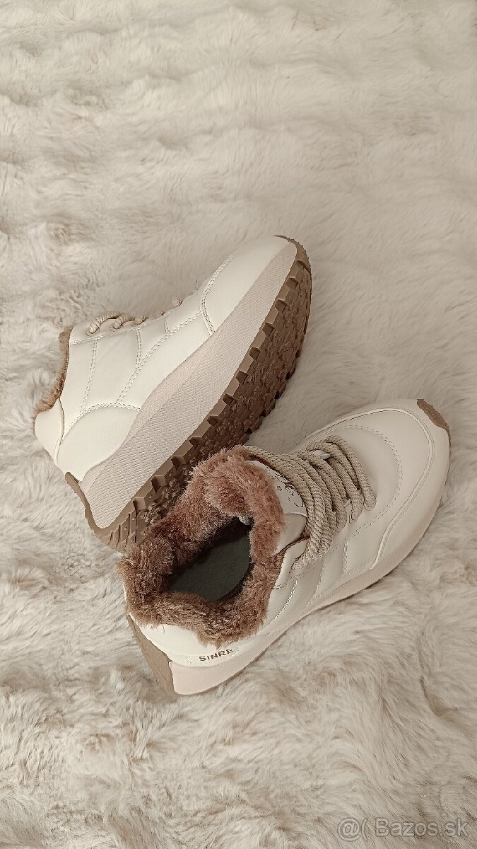 Nové dámske zateplené tenisky platforma krémové veľkosť 37 - 2