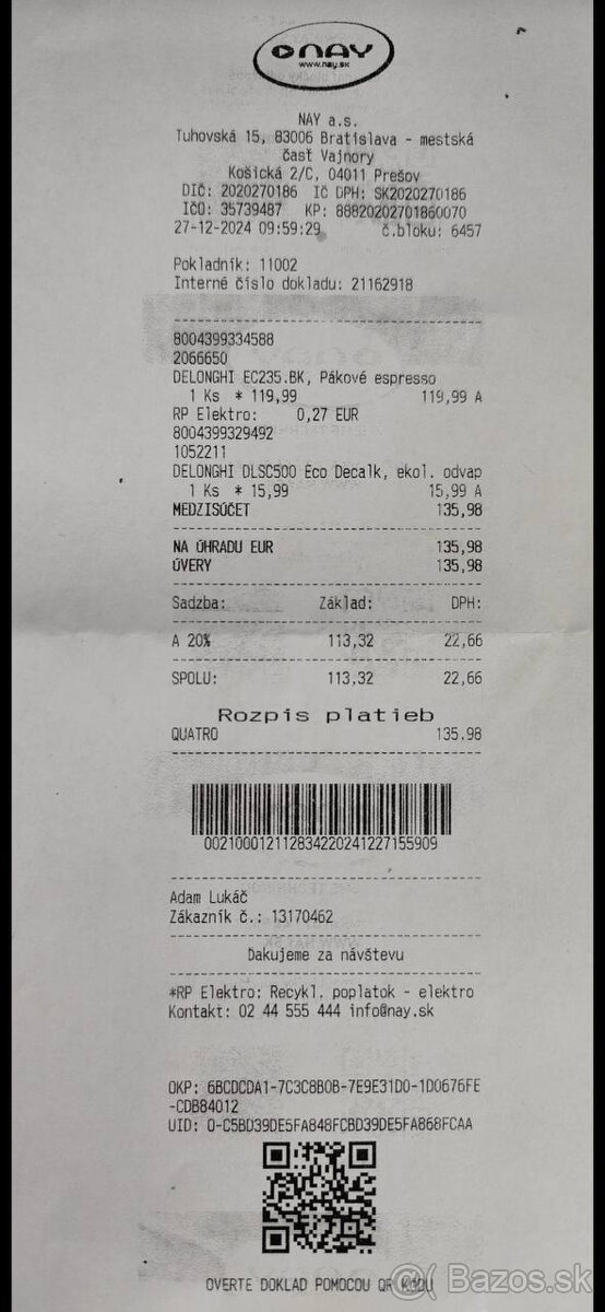 Predam pakovy kavovar DeLonghi EC235 Black - 2