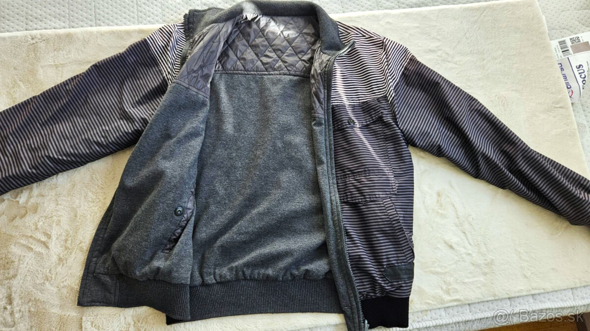 Pánska bunda na zips, GLO-STORY, sivá s bielymi pruhmi, M/L - 2